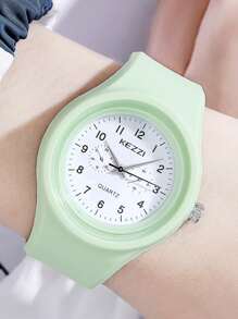 KEZZI 1 pieza Reloj de cuarzo de silicona unisex con correa a la moda, colores negro, blanco, rosa, verde, elegante por KEZZI