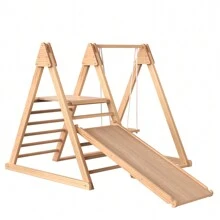 Slide And Swing, Wood. Solid Pine, Plywood. 3 In 1 With Climbing Frame, Swing, Slide, Indoor Combination Toy