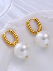 MiDuoDuo 2pcs Fashionable U-Shaped Earrings With Faux Pearl Decor, Minimalist Luxury Earrings For Women