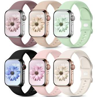 6 条装男女款 表带，兼容 41 毫米 40 毫米 38 毫米 45 毫米 44 毫米 46 毫米 42 毫米 49 毫米，男女款，柔软硅胶防水运动表带，适用于 Watch Ultra SE 系列 10 9 8 7 6 5 4 3 2 1