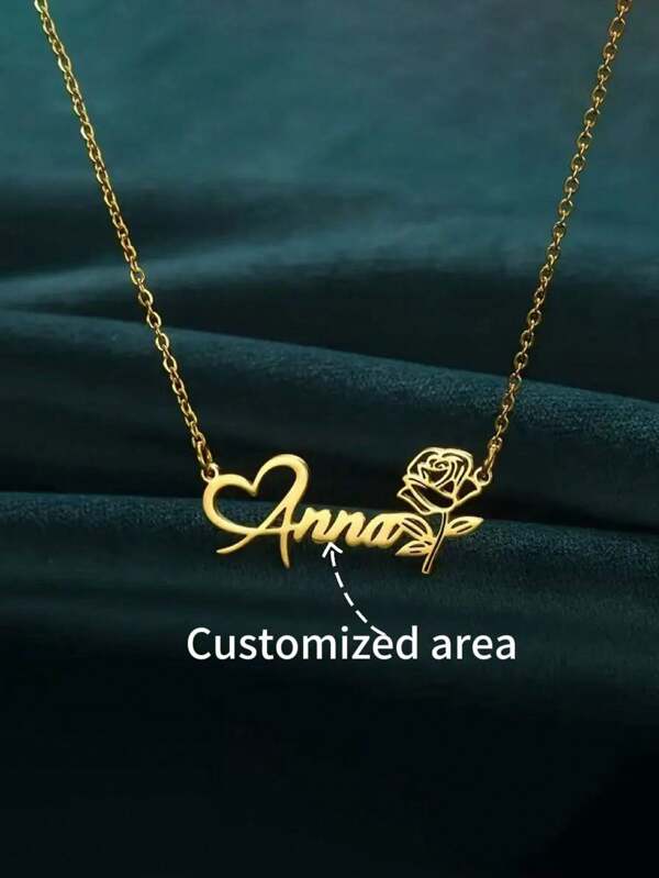 1 Stück Elegante personalisierte Damenkette, Herz- und Rosendesign - Personalisierter englischer Name, perfektes Valentinstaggeschenk, Gold, Stilvoll, Farbig, Vintage, Einfach, Unisex, Lässig, Süß, Personalisiert, Einzigartig, Ideales Geschenk für Ihn, Ideales Geschenk für Sie, Sie, Freund, Freundin, Vater, Mutter, Familie, Freunde, für Jahrestage, für Geburtstage, für Abschluss, für Abschlussball, für Partys, Schickes Herbst, Schmuck & Uhren, Personalisierte Mode Wort Ketten