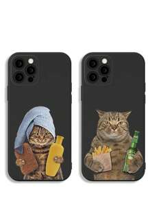 2-pack schattige en grappige schokbestendige telefoonhoesjes met kattenprint, compatibel met 16 Pro Max, 14, 13, 12, 11 Pro Max, XS Max, X, XR, 8, 7, Plus, Mini, geschikt als verjaardagscadeau voor je vriend(in) of jezelf.