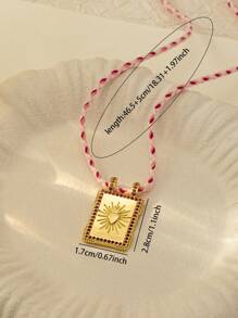 1 件铜锆石心形塔罗牌吊坠项链登山扣小盒吊坠项链女式可叠戴项链套装粉色水晶项链