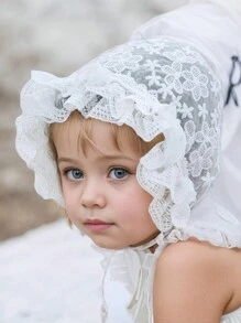 1顶复古蕾丝花朵刺绣宫廷风婴儿帽，新生儿保暖帽，米色 - 白色 - 查看 3