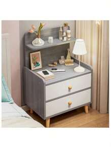 Minimalista Buro De Cama Dormitorio De Madera Con 2 Cajones - Gris - Ver 1