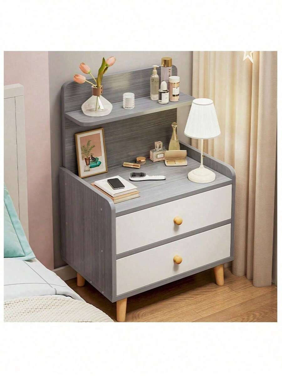 Minimalista Buro De Cama Dormitorio De Madera Con 2 Cajones - Gris - Ver 1