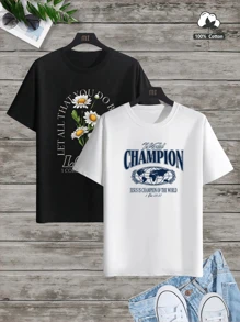 180g Pure Cotton Men's Short Sleeve T-Shirts 2 Pack