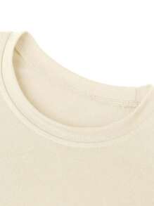 貓爪猜拳可愛卡通俏皮貓爪印花女童杏色純棉T卹，100%棉質上衣童裝T卹基礎款上衣寬鬆休閒百搭戶外上衣街頭學院風春夏垂感蝕毛柔軟透氣短袖上衣，街頭服飾運動上衣 - 杏色 - 查看 7