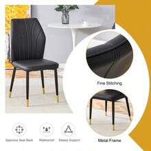 4 Modern Dining Chairs With Stylish PU Patterned Backrest And Black Metal Legs, For A Comfortable Home Experience In The Kitchen, Bedroom And Office - Black - View 4