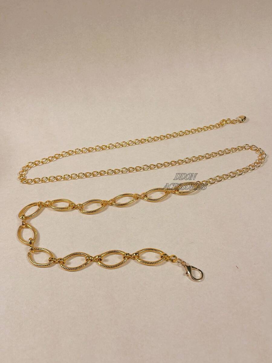 Women's Round Chain Belt Gold Silver Color - OVAL-DOURADO - 查看 1