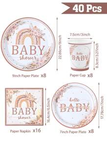 Bộ 40 món/bộ đồ ăn dùng một lần phong cách Boho, Bộ đồ ăn bằng giấy trang trí tiệc mừng em bé theo phong cách cầu vồng Boho, Đồ trang trí tiệc mừng em bé tiết lộ giới tính Đồ trang trí nhà bếp, Đồ trang trí nhà cửa Đồ trang trí phòng Đồ trang trí bàn, Quà tặng sinh nhật Đồ trang trí tiệc, Bao gồm 8 đĩa giấy 7 inch & 9 inch Hộp đựng thức ăn, Khay đựng thức ăn nhà bếp Khay đựng bánh & 16 khăn ăn & 8 cốc, Bộ đồ ăn tiệc dự tiệc - em bé boho - Xem 10