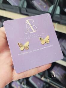 ALINE SEMIJEWELLERY Medium Diamond Butterfly Earring Gold Plated Semi-Jewelry - 14x10mm - Xem 2