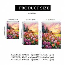 1 pieza Póster de arte mural botánico, Pintura al óleo del campo de tulipanes rosados, Impresión de lienzo del paisaje del atardecer y el ocaso colorido, Pintura de acuarela y óleo floral y de plantas, Decoración mural sin marco, Decoración de habitación, Impresiones de arte mural en lienzo, Decoración de primavera y dormitorio