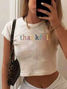 Letter Printed Short T-Shirt, Y2K Spring And Summer Short-Sleeved Crop Top, Women's Top