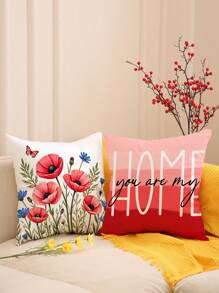 1 件/4 件春花蝴蝶字母印花涤纶枕套、装饰垫套、房间装饰、卧室装饰、沙发装饰，45x45 厘米（不含枕芯） - 彩色 - 查看 5