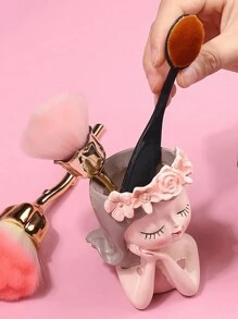 1PC Fairy Flower Pot Cute Cartoon Little Girl Light Luxury High-End Feeling, Personalized Creative Shape Fleshy Flower Pot, Human Face Makeup Brush Storage Tube Dressing Table Eye Shadow Eyebrow Brush Pen Holder
