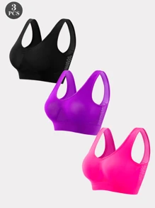 paquete de 3 sujetadores sin aros cómodos, transpirables y sin costuras para mujer de tallas grandes