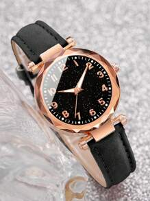 6 pièces Ensemble de montres-bracelets à quartz élégantes pour femmes avec cadran minimaliste à ciel étoilé et échelle numérique + bracelet mode, sans boîte de montre