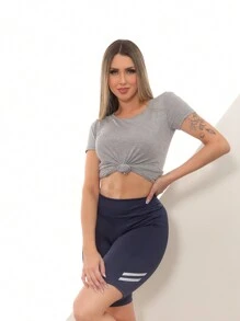 Gym Cycling Shorts With Deep Pockets - Navy Blue - View 3