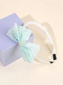 1 pieza Diadema con lazo rojo, blanco y rosa para niñas, elegante banda para el cabello con perlas falsas, accesorio decorativo para el cabello para adolescentes - Multicolor - Ver 5