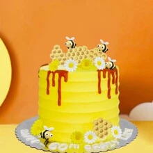 26pcs Bee Cake Decorations, Honeycomb Cake Decor, Daisy Birthday Decorations, Bee, Daisy, Sunflower Pattern, Suitable For Bee & Daisy Themed Birthday Party - Yellow - View 6