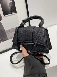 1个PU材质磁扣时尚纯色荔枝图案手提包，时尚小巧的单肩斜挎包，适合各种场合，可调节肩带，用途广泛，适合户外、玩耍、通勤、上学等各种活动，是送给女孩的完美礼物。 - pu手提包 - 查看 4