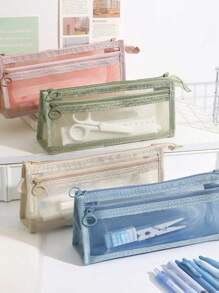 1pc Transparent Large Capacity Pencil Case, Fashion Minimalist Pencil Pouch, Exam/Student Stationery Bag, Mesh Pencil Bag, Minimalist Student Supplies Case,Back To School,School Supplies,Pencil Pouch,School Bag