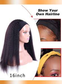 直发头箍假发，柔软自然，如真人发丝般，无胶头箍假发，女士长款黑色意大利雅基真人发假发，200% 密度 - Natural Black - 查看 4