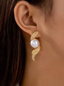 1 Pair Luxury Chic Pearl Stud Earrings, Suitable For Daily Wear - Yellow Gold - View 1