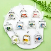 2/10 chiếc móc khóa hình cá vàng bằng nhựa, 10 màu mặt dây chuyền hình túi cá bằng nhựa 3D hình túi nước cá vàng dùng làm đồ trang sức tự làm bông tai vòng tay móc khóa đồ thủ công - Nhiều màu - Xem 1