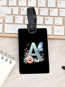 1pc Colorful Butterfly Flower A-Z Letter Pattern Black Luggage Tag, Pvc Luggage Tag, Carnival Cruise Luggage Tag, Personalized Luggage Tag, Cute Luggage Tag, Luggage Id Tag, Address Card Boarding Pass, Portable Tag, Luggage Tag, Essential For Travel And Outings Card Holder Suitcase Tag Flying College For Luggage For School Bag Anti-Lost Waterproof Double-Sided Privacy Protection Bag For School School Accessories School Stuff - Black - View 7