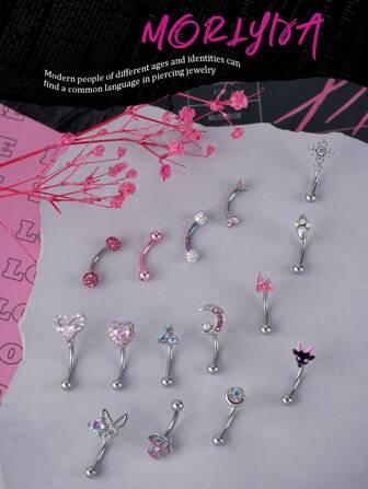 1pc Cute Pink Eyebrow Ring 16g Rhinestone Decor Cross Eyebrow Curved Barbell Cartilage Tragus Tooth Moon Eyebrow Piercing Jewelry Goat Heart Butterfly Labret Lip Jewelry Eyebrow Lip Studs Mushroom Alien Ship Daith Tragus Rook Helix Earring Navel Small Belly Button Ring Eyebrow Piercing Jewelry For Women Men Daily Party Vacation Wear Dating Party Valentine's Day Gift