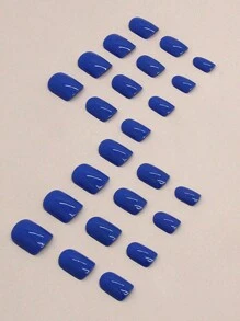 24片/套蓝色亚克力按压式美甲贴片，中号方形人造指甲，可重复使用凝胶美甲贴片，自然光泽假指甲，全覆盖美甲用品，12种尺寸，浅蓝色 - 藍色 - 查看 2