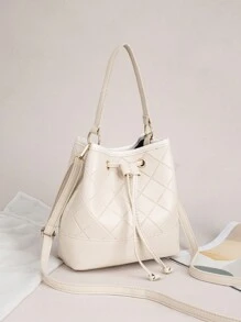 Bolso de cubo con cordón para mujer, estampado a cuadros, gran capacidad, bolso de hombro y de mano, nuevo diseño de moda