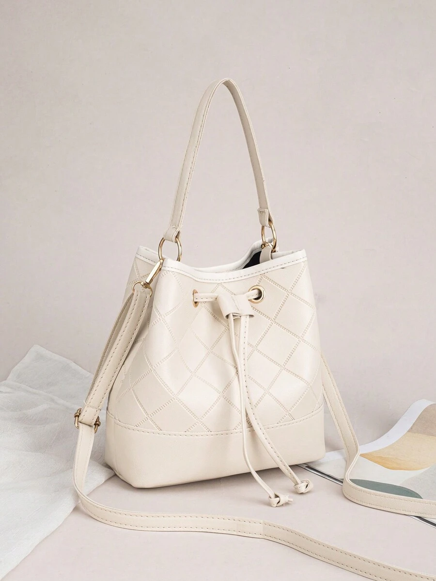 Bolso de cubo con cordón para mujer, estampado a cuadros, gran capacidad, bolso de hombro y de mano, nuevo diseño de moda