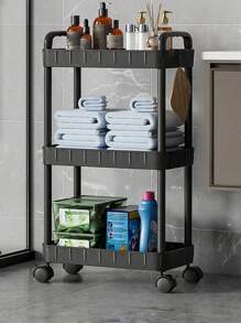 1pc Bathroom/Kitchen Trolley Storage Rack, Multi-Layer Movable Floor Organizer, Suitable For Bathroom, Kitchen, Bedroom, Living Room, Nursery
