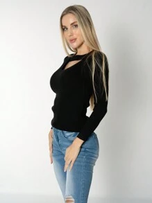 Women's Fitted Blouse With Unique Detail, Stellar Collection - Black - View 3