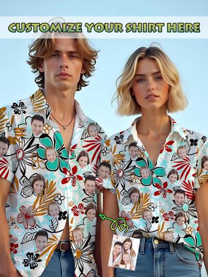 Chemise hawaïenne personnalisée pour homme, chemise de plage personnalisée pour la famille, chemise hawaïenne avec photo, chemise de famille pour papa, cadeau de la fête des pères