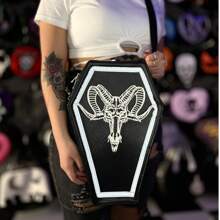 Mochila / Bolso en forma de ataud con diseño de cabra baphomet con correa ajustable y desmontable - Negro - Ver 2
