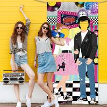 1 Piece Rock And Roll Party Banner Decoration, 50's Photography Restaurant Backdrop For Birthday, Photo Booth Prop Party Decoration