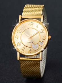 6 Stücke/Set Elegante Damen Quarzarmbanduhr mit Herz Zifferblatt + Herz-förmiger Schmuck, ohne Uhrenetui