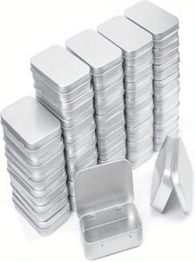 2/4/12pcs Silver Metal Rectangular Hinged Tins - Empty Containers, Portable Storage Set, Suitable For Storing Pushpins, Candies, Jewelry And Crafts - Durable, Multifunctional, Decorative Home Storage, With Convenient Hinged Lids, Ideal For Desktop Decor, Party Favors, Daily And Holiday Table Settings - Multicolor - View 7