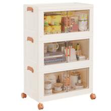 带盖和轮子的储物箱可堆叠储物箱，塑料多功能折叠储物箱，可折叠衣柜整理器和卧室储物箱，客厅卧室，整理器储物箱返校旅行必需品房间装饰，家居装饰，卧室装饰储物整理和储物 - 3層 - 查看 3