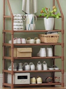 Portant vêtements ajustable du sol au plafond, style minimaliste moderne. Convient pour le salon, la chambre, la maison de location. Organisateur pour vêtements, sacs et chaussures