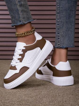 Women's New Brown Casual Sports Shoes, Round Toe Comfortable Lightweight Versatile Soft Sole Lace Up Low Top Outdoor Casual Sports Shoes, Suitable For New Year Outfit And Holidays