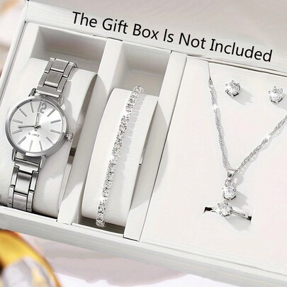 1pc Women's Quartz Watch & 5pcs/Set Bracelet Set, Fashionable Casual