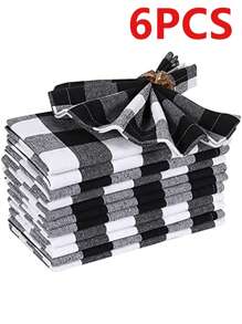 2/6/12 piezas Servilletas de poliéster a cuadros modernos de Halloween y Navidad, adecuadas para restaurante, cocina, cafetería, fiesta festiva, decoración de mesa de comedor, decoración del hogar diaria