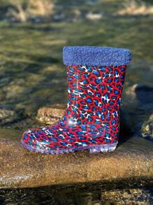 Giris Mode Camouflage Regenstiefel, weich und warm mit Fellabdeckung, rutschfest, leichtgewichtig und wasserdicht, perfekt für verregnete Tage, einfach an- und auszuziehen, für Outdoor-Spiele und schlammige Abenteuer - ideal für kleine Entdecker