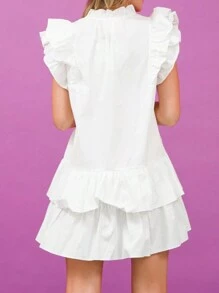 Women Summer Ruffle Hem Mini Dress Star Print Sequins Fly Sleeve Loose Casual A-Line Party Club Dresses - trắng - Xem 5