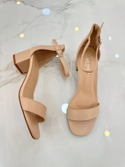 RevReaL Sandale cu toc înalt casual și confortabile pentru femei, cu bretele, culoare uni, versatile pentru purtare zilnică